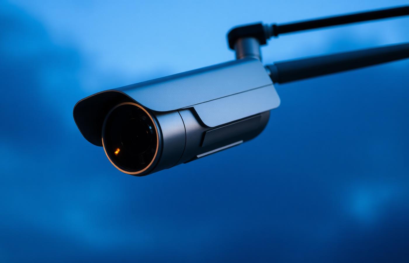 Security camera mounted above a neighbourhood street