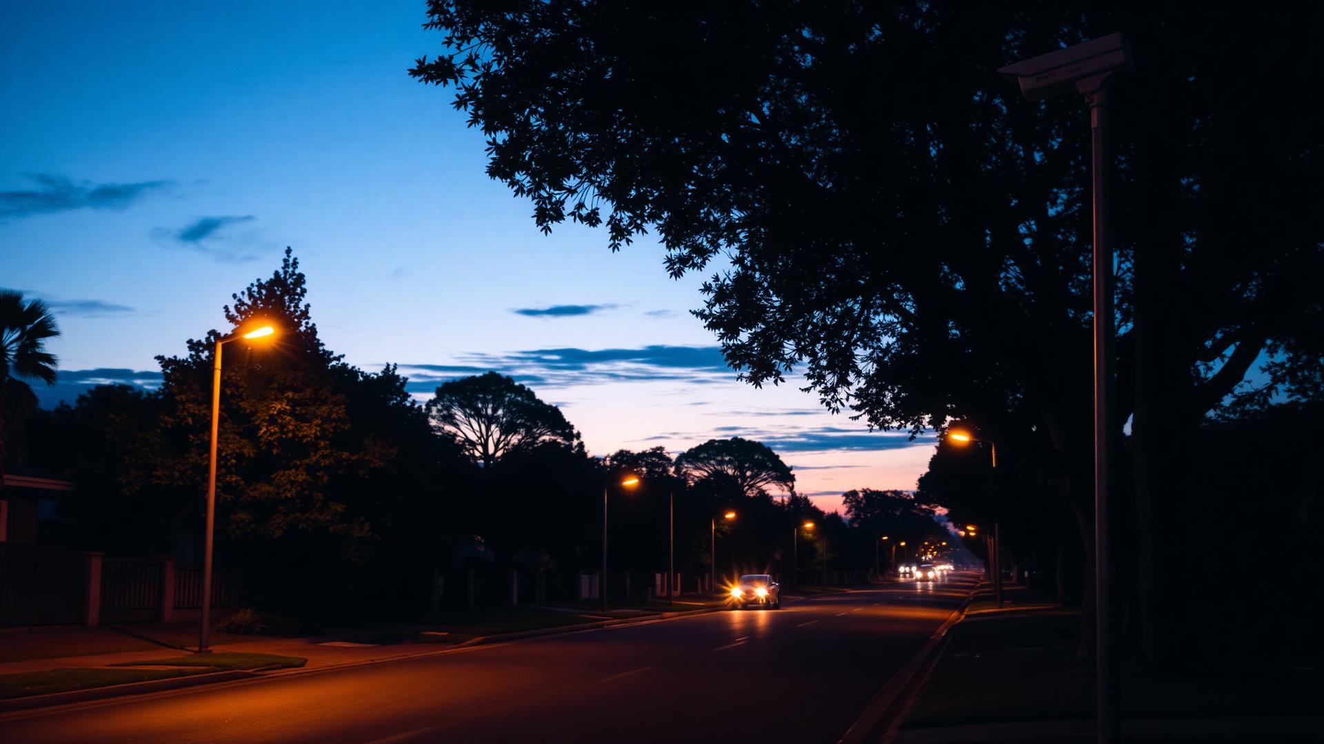 Quiet suburban street at dusk in Witfield